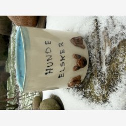 Krus rille model u/hank i bl� / creme glasur 